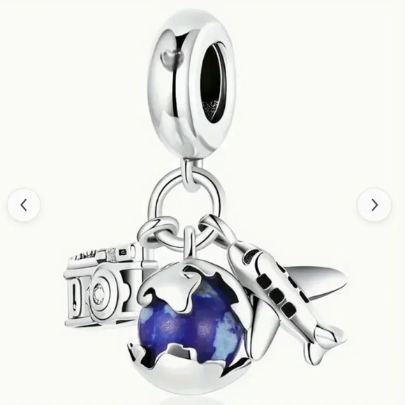 Silverplated Metallic Globe Camera Airplane Travel Themed Fashion charm Pendant - Picture 1 of 3